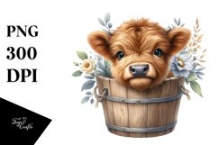 Cute Baby Highland Cow with Flowers PNG Product Image 1