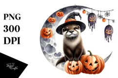Halloween Otter on Moon, High-Res PNG Product Image 1