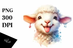 tongue Lamb Portrait | Watercolor Clipart Product Image 1
