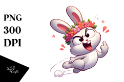 Goofy Rabbit with Flower Crown, Transparent PNG Product Image 1