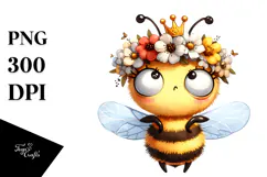 Cute Cartoon Bee with Flower Crown PNG Product Image 1