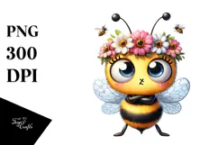 Cute Cartoon Bee with Flower Crown PNG Product Image 1