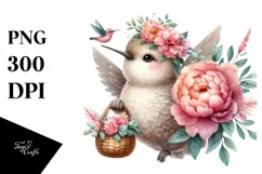 Cute Baby Hummingbird with Peonies | Clipart Product Image 3