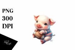 Cute Baby Pig Playing Rugby on Moon | Sublimation Clipart Product Image 1