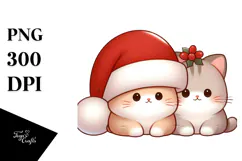 Cute Christmas Cat with Santa Hat PNG Product Image 1