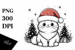 Watercolor Cat with Santa Hat, Transparent PNG Product Image 1
