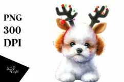 Bichon Frise with Reindeer Horns, Transparent PNG Product Image 1