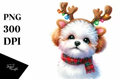 Bichon Frise with Reindeer Horns, Transparent PNG Product Image 1