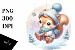 Baby Squirrel with Winter Snowflakes PNG Product Image 1