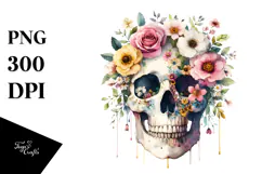 Boho Skull of Spring Flowers, Transparent PNG Product Image 1