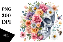 Boho Skull of Spring Flowers, Transparent PNG Product Image 1