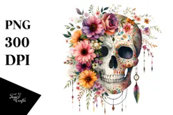 Boho Skull of Spring Flowers, Transparent PNG Product Image 1