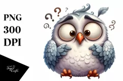 Confused Funny Owl Watercolor Clipart Product Image 1