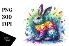 Vibrant Diamond Bunny on Splashy Background PNG Product Image 1