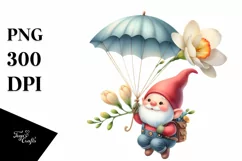 Watercolor Cheerful Gnome Parachute Clipart Product Image 1