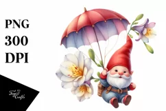 Watercolor Cheerful Gnome Parachute Clipart Product Image 3