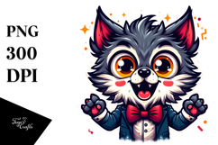 Funny Chibi-Style Werewolf with Bow and Tie, Playful PNG Product Image 1