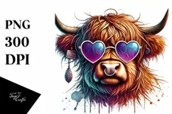 Highland Calf with Heart Shaped Sunglasses PNG Product Image 1