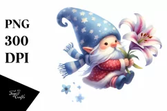 Cute Gnome Falling in Air with Lily | Clipart Product Image 1
