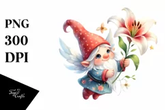 Cute Gnome Falling in Air with Lily | Clipart Product Image 3