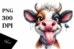 tongue Cow Portrait | Watercolor Clipart Product Image 1