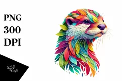 Vibrant Otter with Plant Leaves, PNG Product Image 1