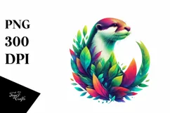 Vibrant Otter with Plant Leaves, PNG Product Image 1