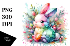 Colorful Bunny on Splashy Background PNG Product Image 1