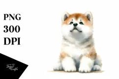 Akita Sitting Watercolor PNG Product Image 1