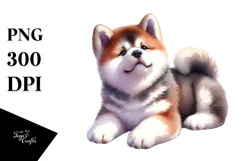 Akita Sitting Watercolor PNG Product Image 1