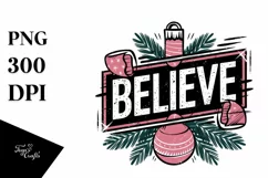 Retro Believe Christmas Clipart PNG Product Image 5