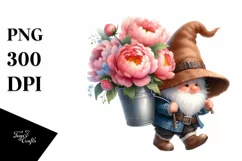 Watercolor Baby Gnome with Peonies Floral Frame in Bucket Product Image 1