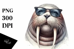 sunglasses Walrus Portrait | Watercolor Clipart Product Image 3