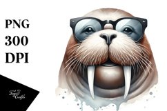 sunglasses Walrus Portrait | Watercolor Clipart Product Image 1