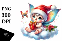 Retro Baby Butterfly with Santa Hat PNG Product Image 3