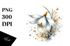 Watercolor Snowdrop with Golden Insertions | Clipart Product Image 1