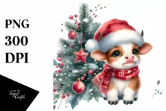 Highland Cow with Santa Hat, Transparent PNG Product Image 3