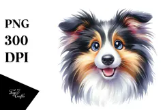 Happy Collie Puppy, Watercolor PNG Product Image 1