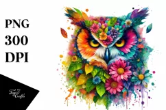 Vibrant Owl with Flowers, PNG Product Image 1