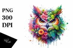 Vibrant Owl with Flowers, PNG Product Image 3