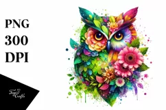 Vibrant Owl with Flowers, PNG Product Image 3
