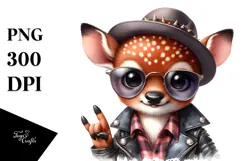 aCute Energetic Rocker Deer with Hat and Sunglasses, PNG Product Image 1