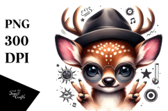aCute Energetic Rocker Deer with Hat and Sunglasses, PNG Product Image 1