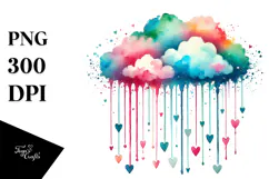 Colorful Cloud with Hanging Hearts PNG Product Image 1