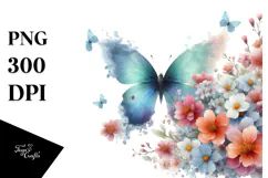 Boho Butterfly of Spring Flowers, Transparent PNG Product Image 1