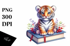 Colorful Watercolor Baby Tiger Book | Sublimation | Clipart Product Image 1