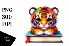 Colorful Watercolor Baby Tiger Book | Sublimation | Clipart Product Image 1