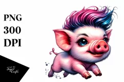 Running Baby Pig Watercolor PNG Product Image 1