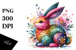 Colorful Wood Bunny on Splashy Background PNG Product Image 1