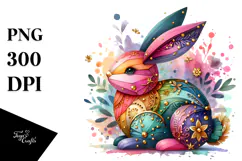 Colorful Wood Bunny on Splashy Background PNG Product Image 1
